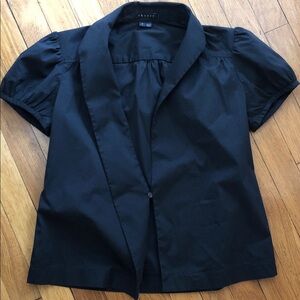 THEORY like new Black Short Sleeve Blouse size P GORGEOUS crisp ! XS P
